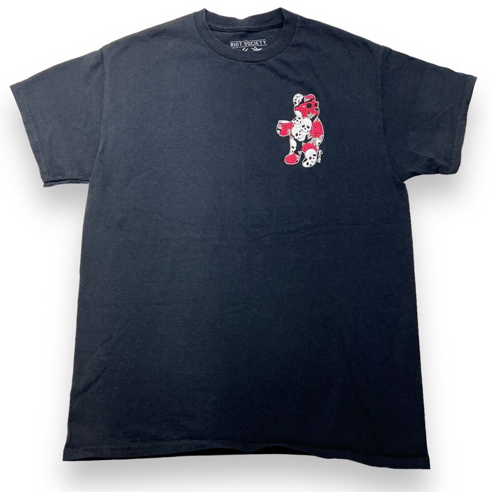 Riot Society T-Shirt Black Teddy Bear Skeleton Heads Men's Size M